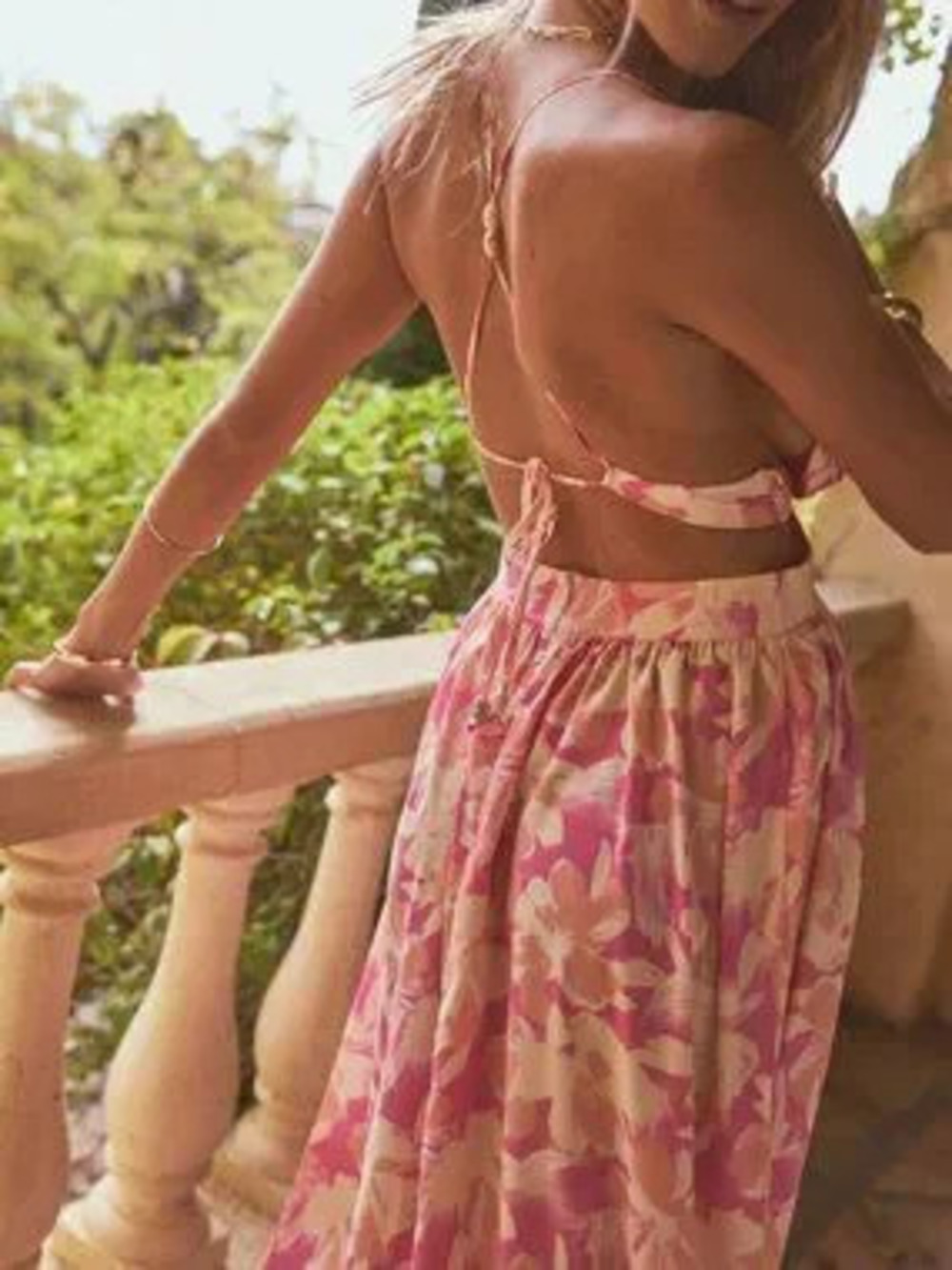 ZARA Burnt Orange Boho Women's Floral Print Backless Dress